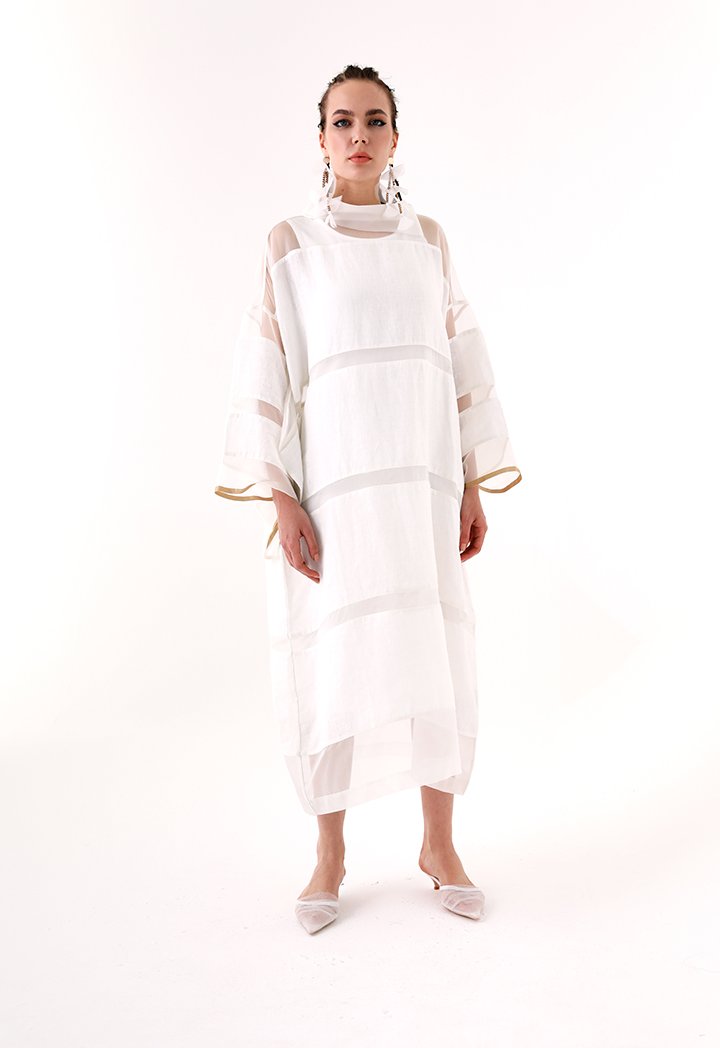 Choice Organza Trim Kaftan Dress Offwhite