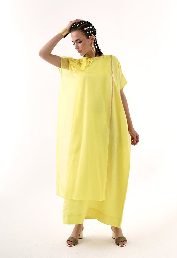 Choice Chiffon Overlay Kaftan Dress Yellow