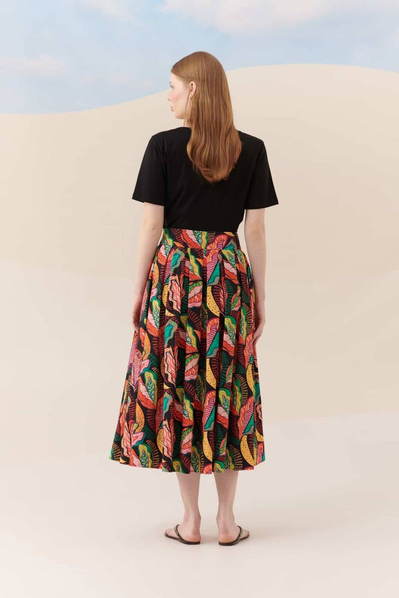 Roman Patterned Pleated Midi Skirt Multi Color