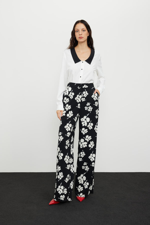 Roman Floral Print Wide Leg Trousers Multi Color