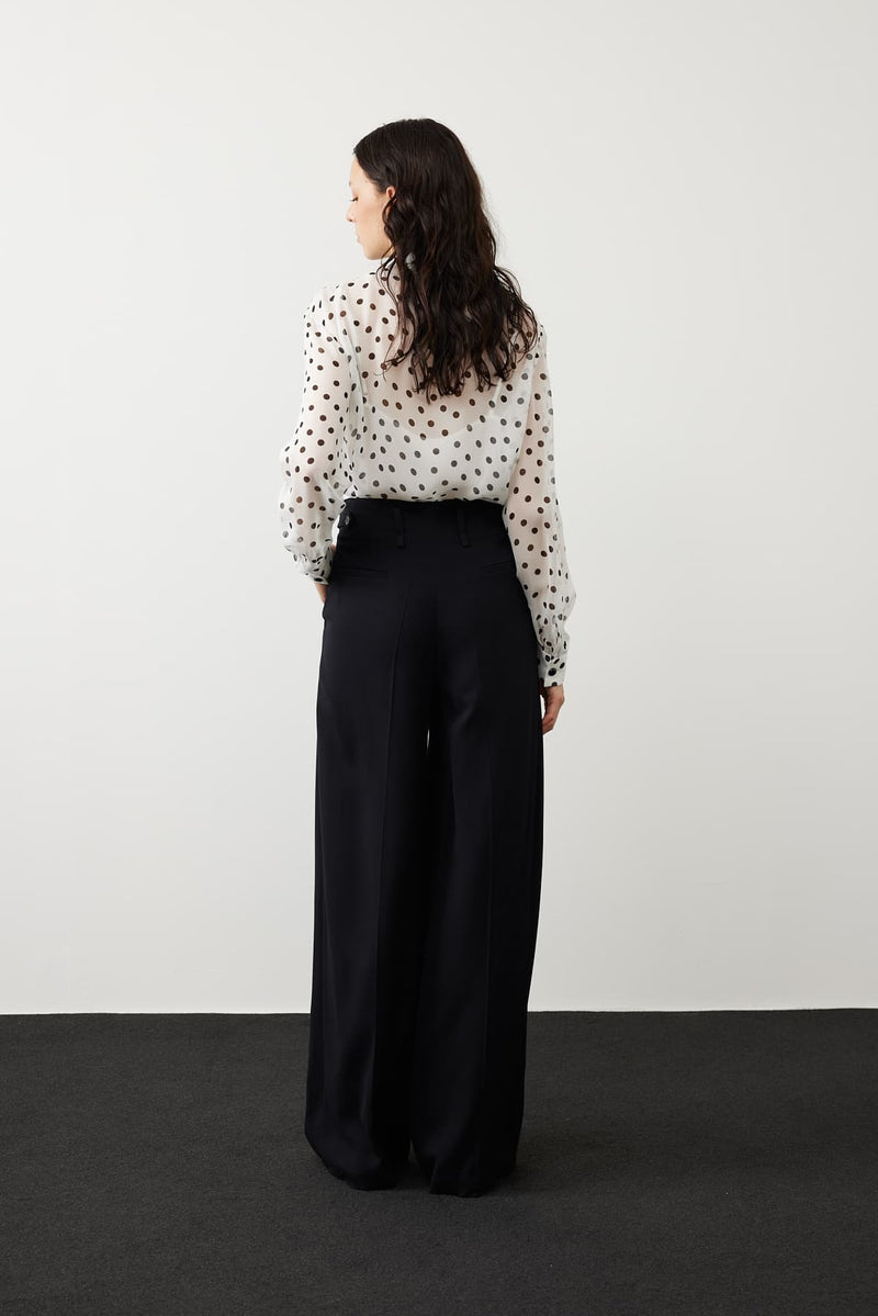 Roman Detailed Waist Wide Trousers Black