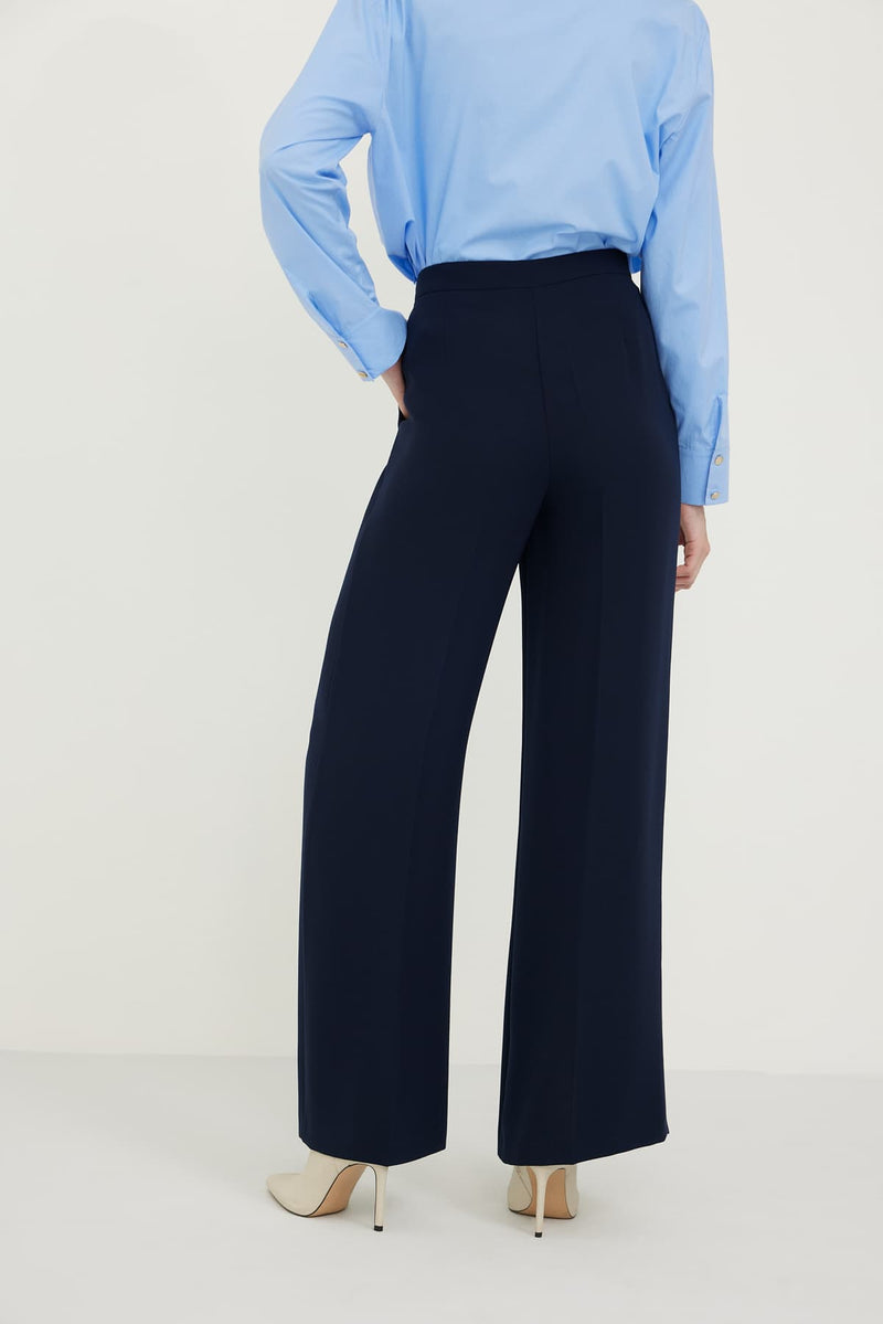 Roman Wide Leg Solid Trousers Navy