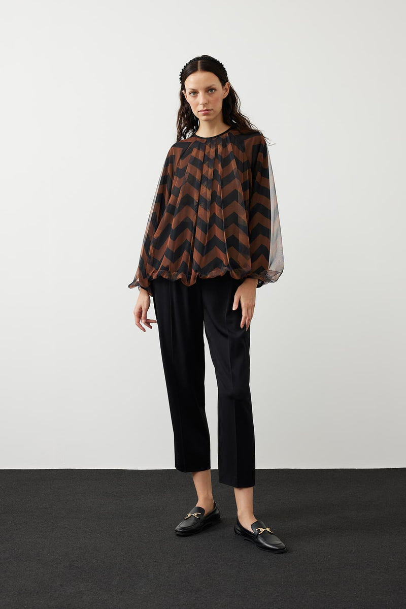 Roman Patterned Mesh Blouse Multi Color