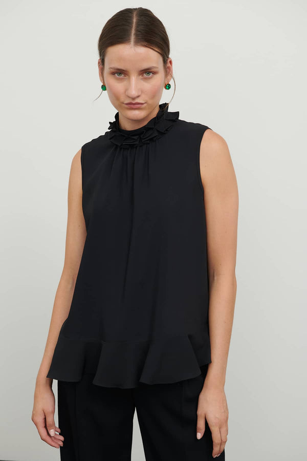 Roman Ruffle Effect Sleeveless Blouse Black