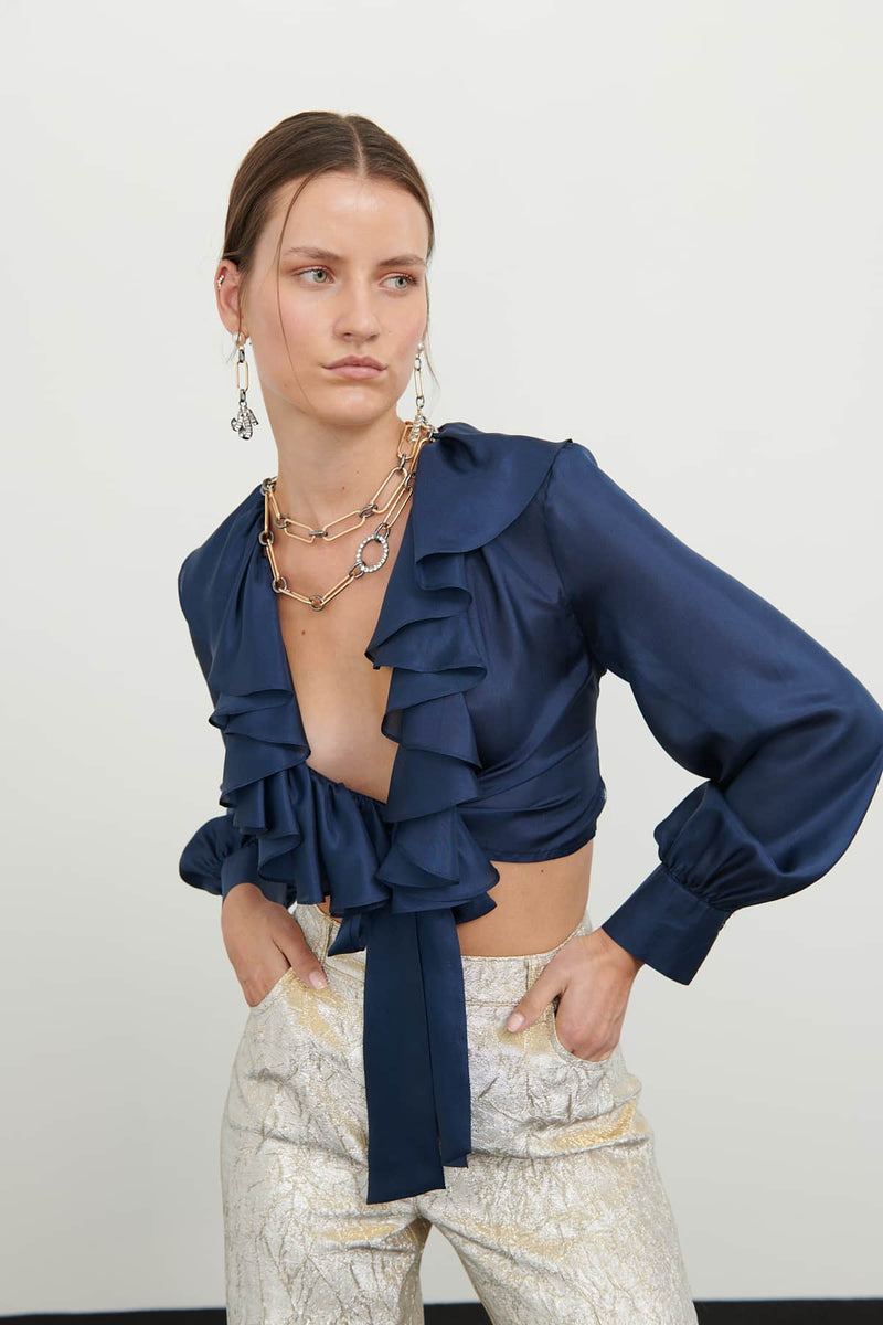 Navy sheer blouse on sale