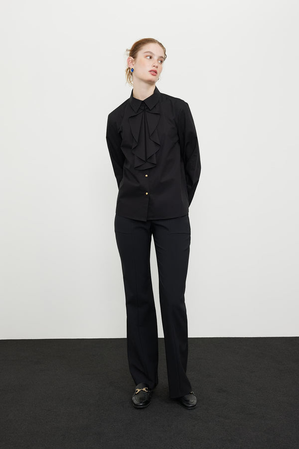 Roman Ruffle Detail Poplin Shirt Black