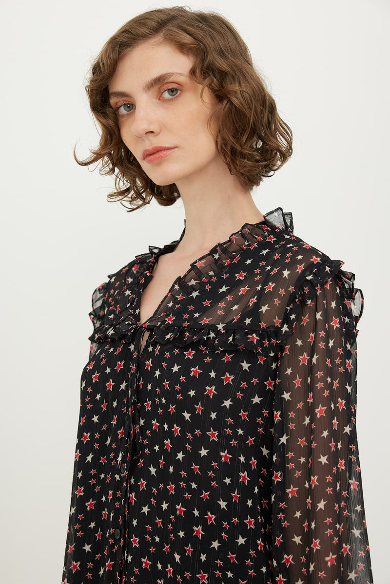 Roman Star Pattern Chiffon Shirt Multi Color