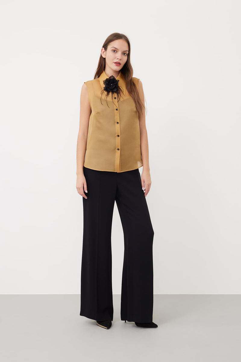 Roman Organza Shirt With Rose Detail Camel