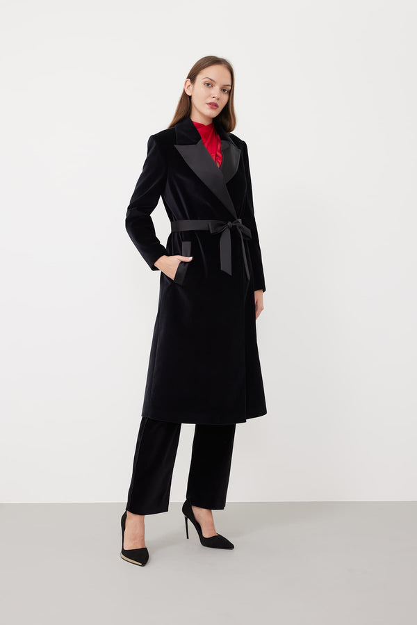 Roman Satin Collar Velvet Jacket Black