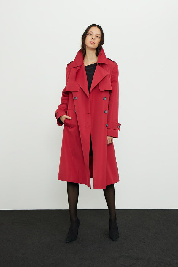 Roman Double Breasted Trench Coat Red