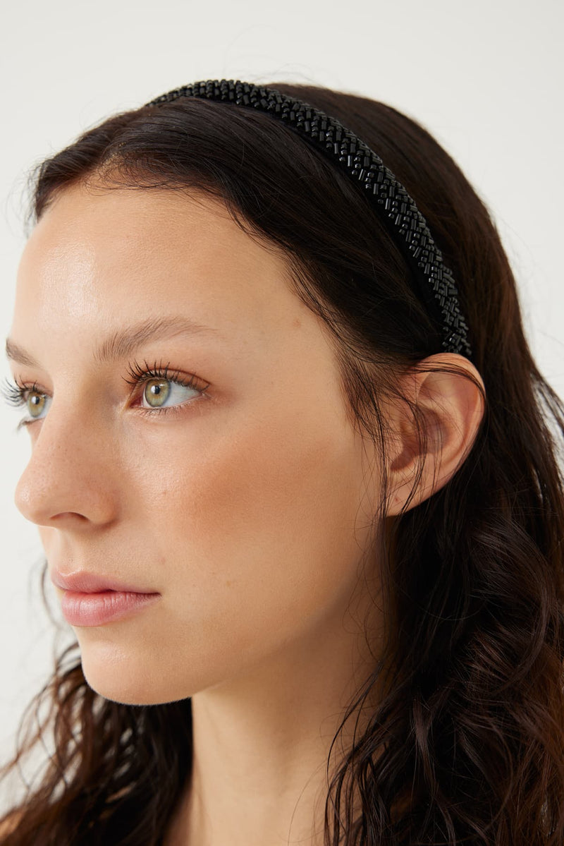 Roman Bead-Embellished Headband Black