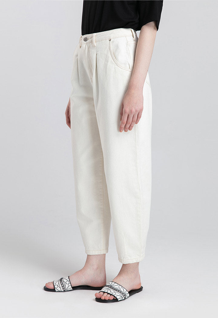 Choice High Waist Denim Carrot Pants Beige