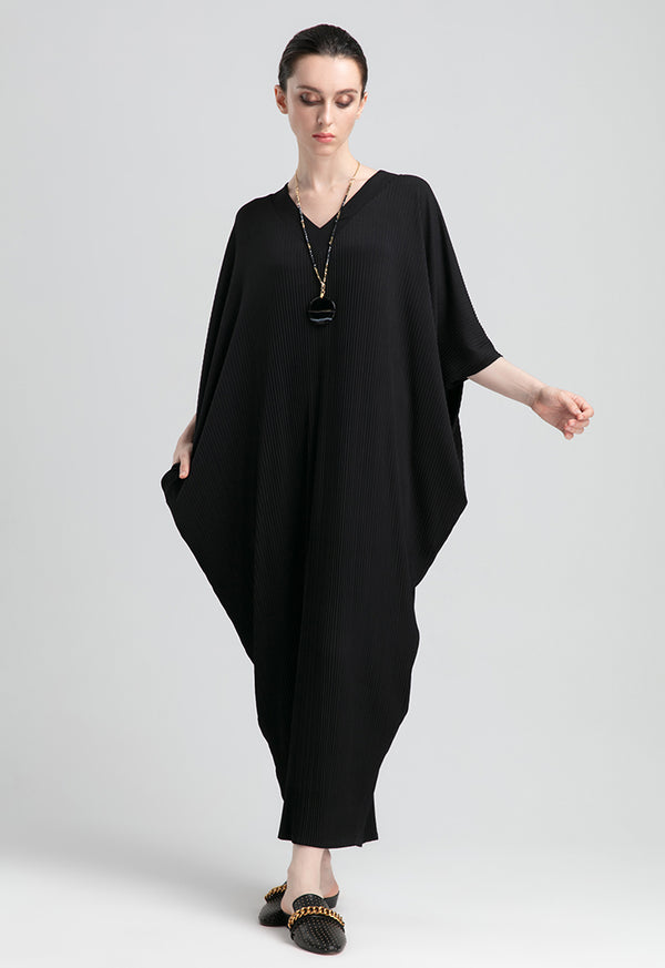 Choice Pleated Stretch Jersey Kaftan Maxi Dress Black