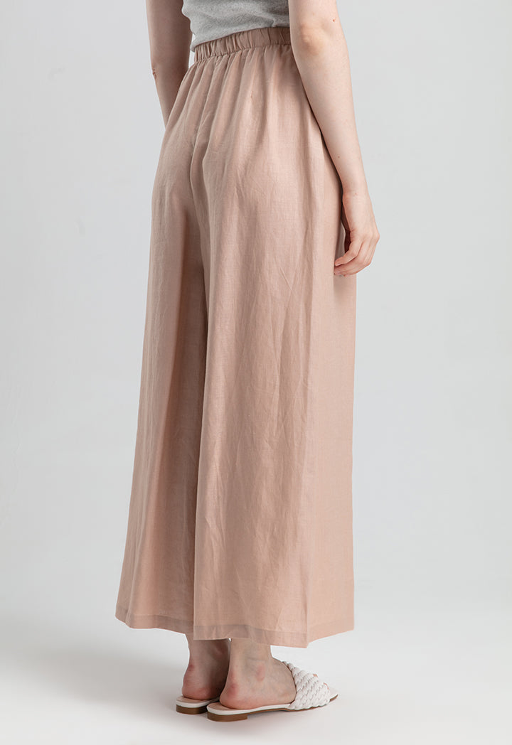 Choice Solid Color Linen Wide Leg Pants Rose