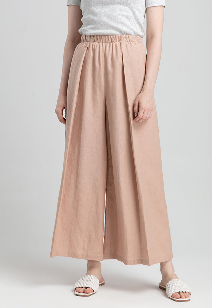 Choice Solid Color Linen Wide Leg Pants Rose