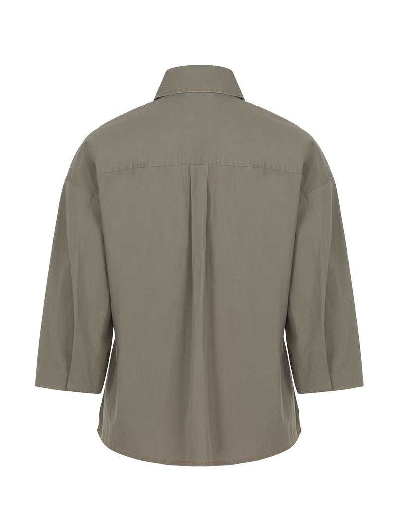 Nocturne 
Sleeve Pleated Shirt Khaki