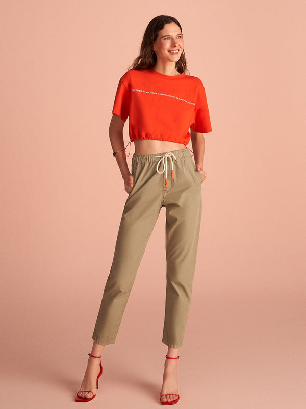 Nocturne Lace-Up Carrot Trousers Khaki