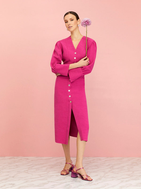 Nocturne V-Neck Pencil Dress Fuchsia