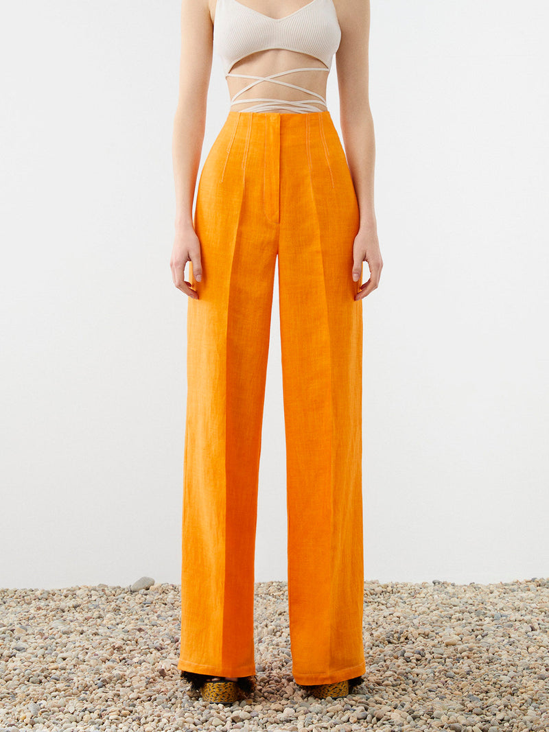 Nocturne Wide Leg Linen Pants Orange