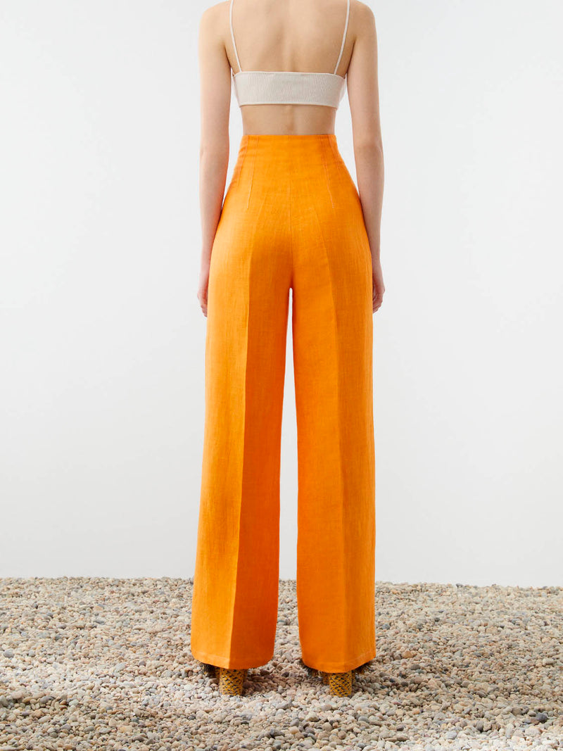 Nocturne Wide Leg Linen Pants Orange