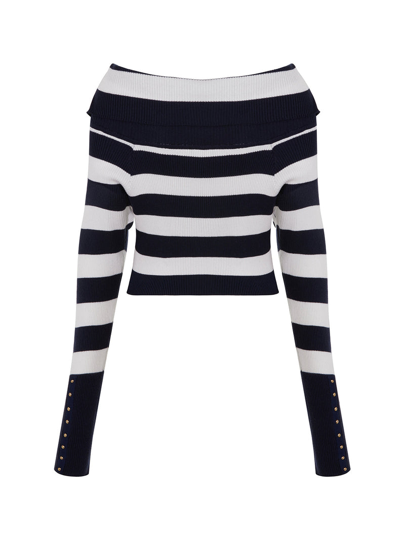 Nocturne Striped Cropped Knitwear Black