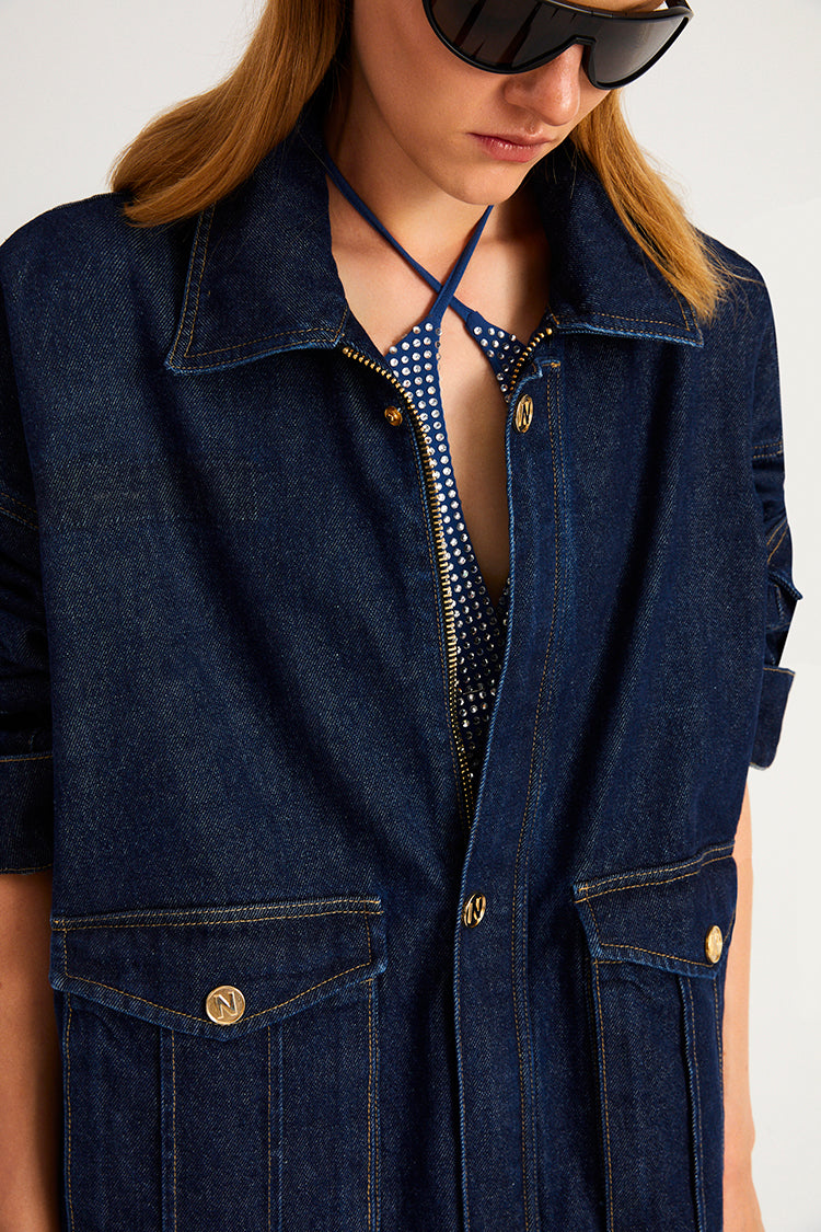 Nocturne Oversize Denim Trench Coat Indigo