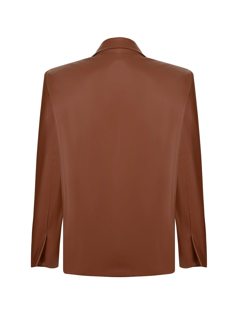 Nocturne Padded Synthetic Leather Blazer Camel