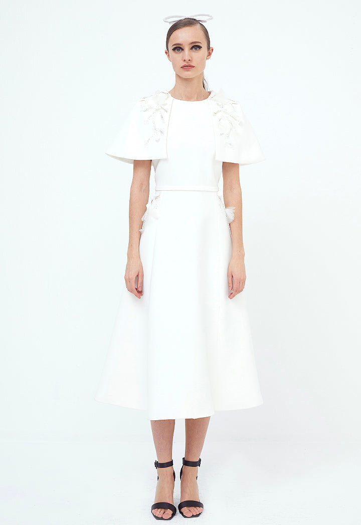 Choice Cape Sleeve Dress Off White