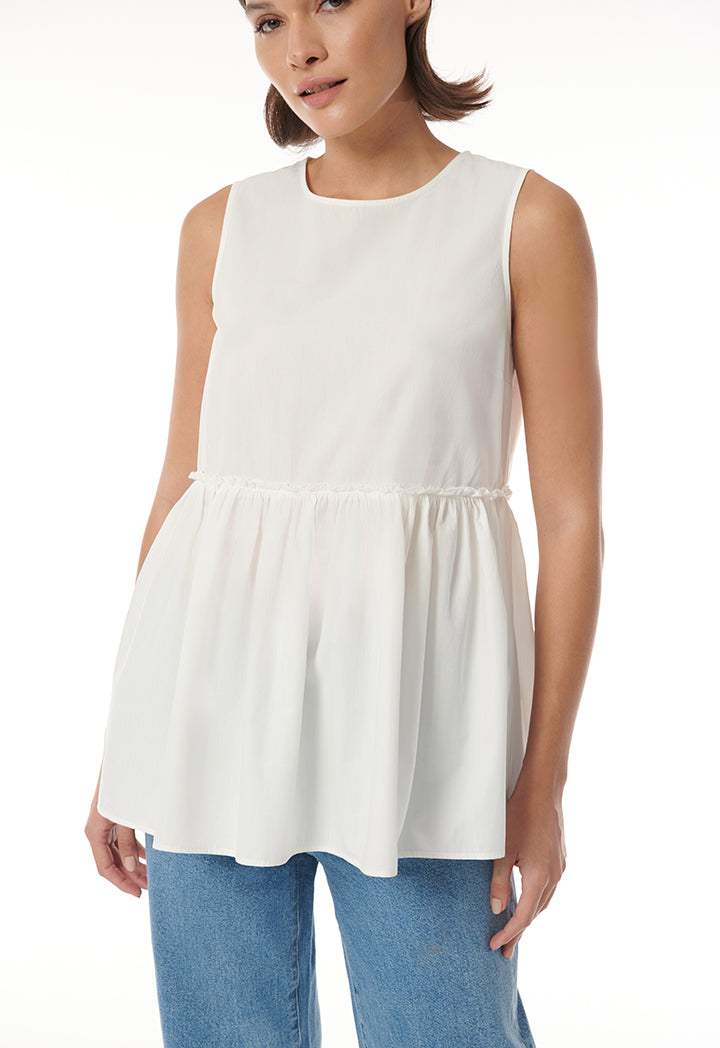 Choice Sleeveless Solid Gathered Top Offwhite