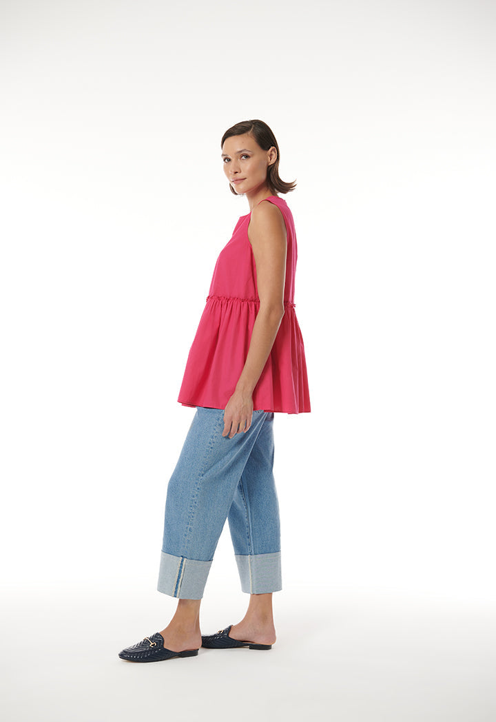 Choice Sleeveless Solid Gathered Top Fushia