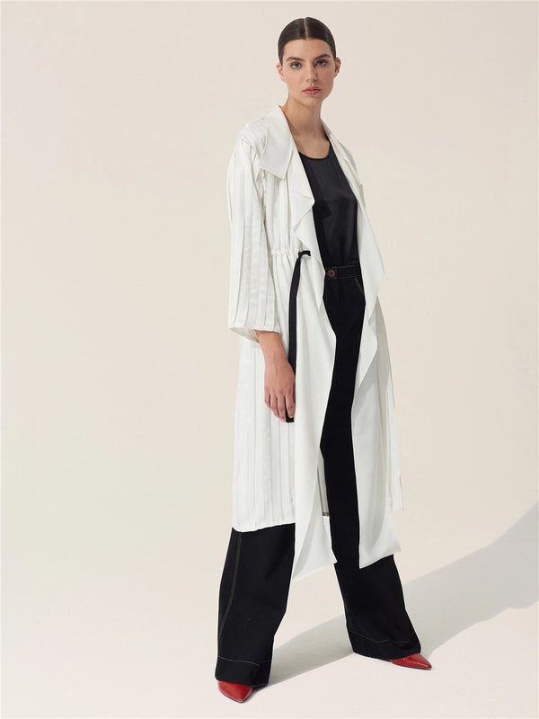 Baqa Contrast Belt Detail Outerwear Ecru