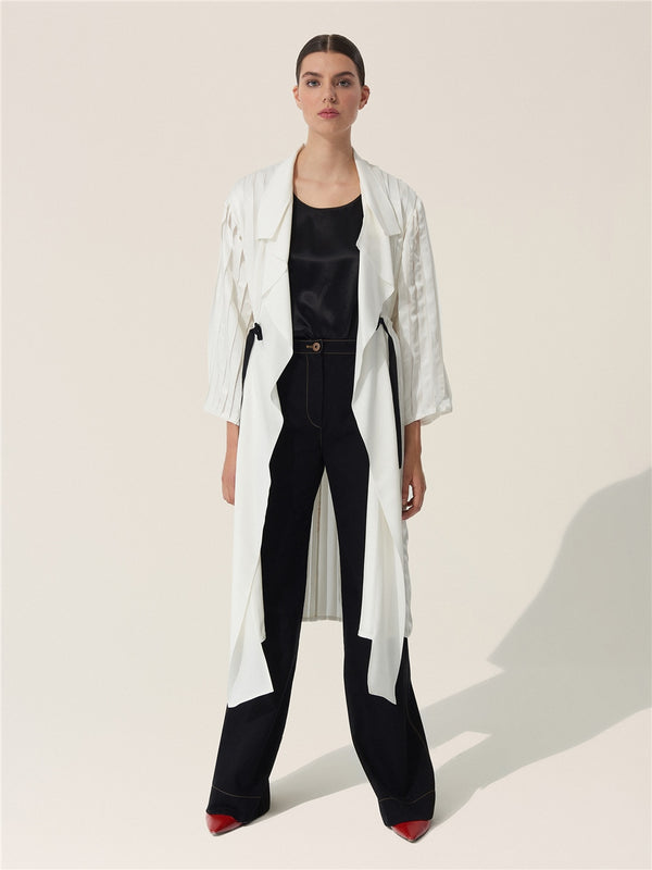 Baqa Contrast Belt Detail Outerwear Ecru