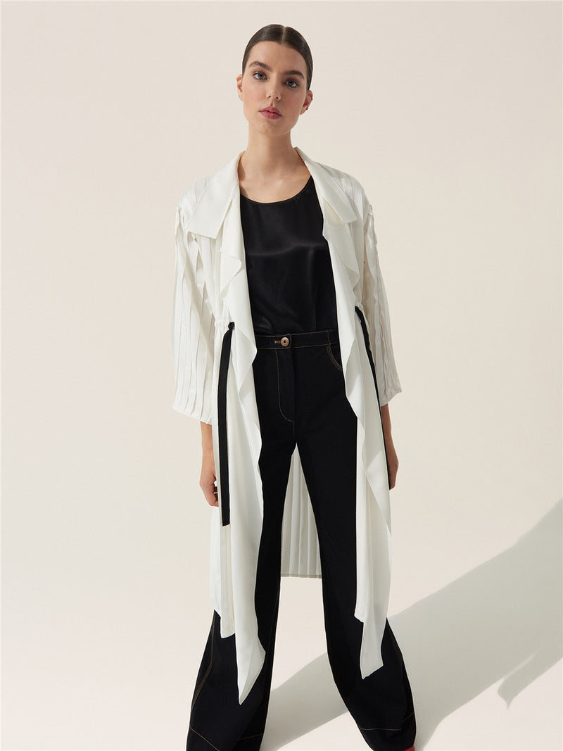 Baqa Contrast Belt Detail Outerwear Ecru