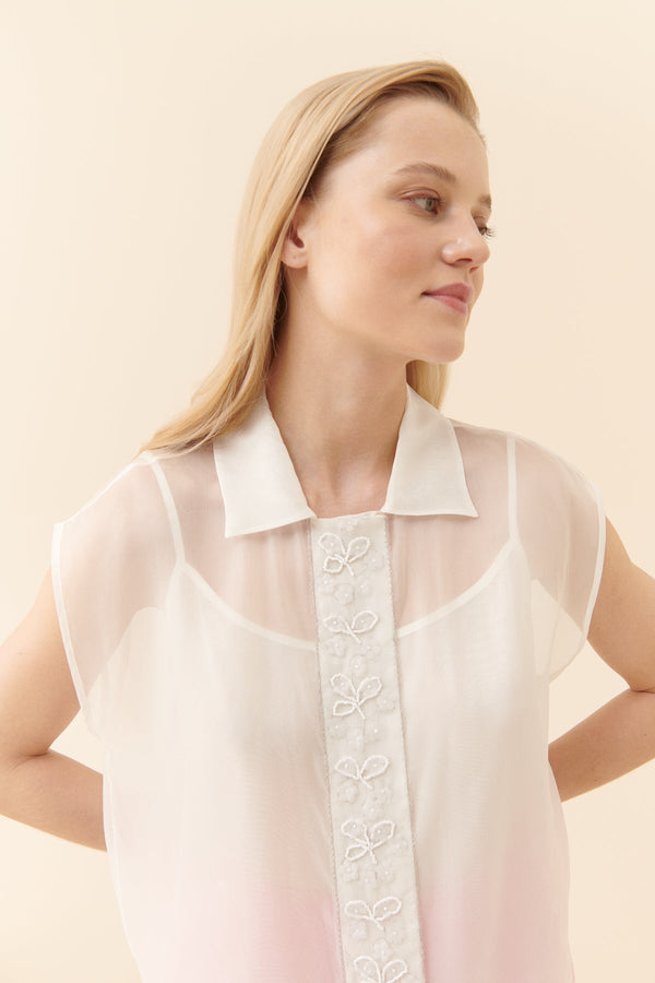 Roman Embellished Detail Sleeveless Shirt White