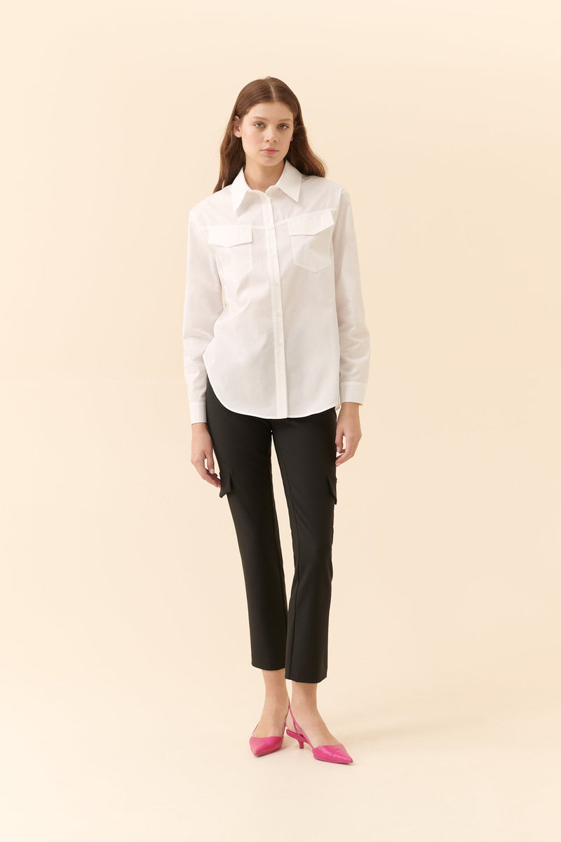 Roman Poplin Women'S Shirt With Pocket White