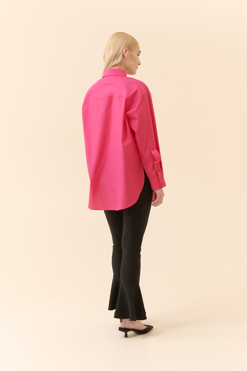 Roman Solid Cuff-Tied Poplin Shirt Fuchsia