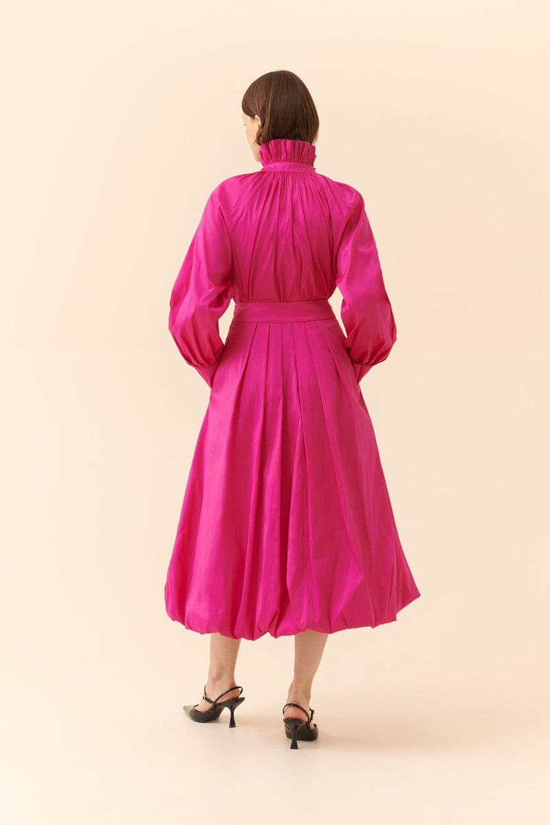 Roman Solid Taffeta Pleated Skirt Fuchsia