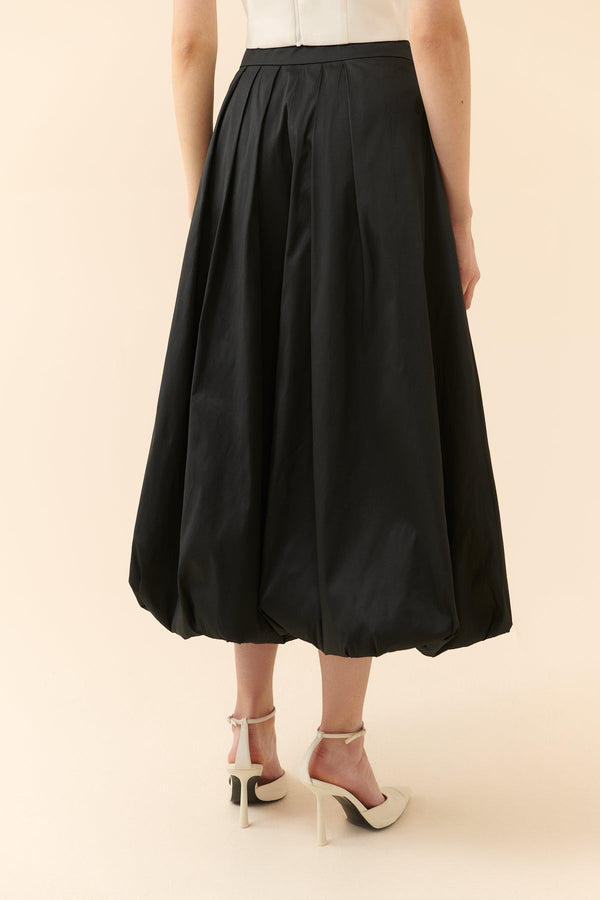 Roman Solid Taffeta Pleated Skirt Black