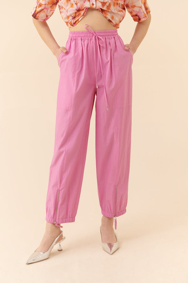 Roman Solid Zip Detail Hem Trousers Pink