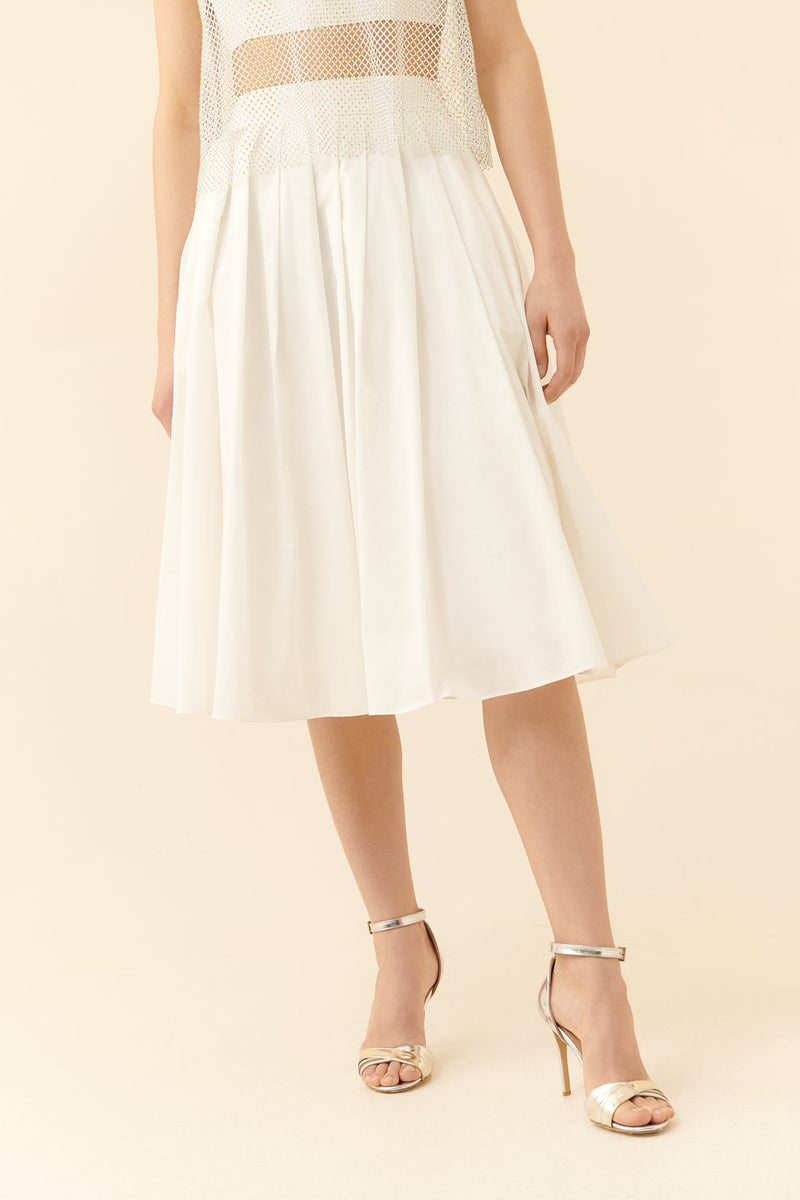 Roman Taffeta Pleated Midi Skirt White