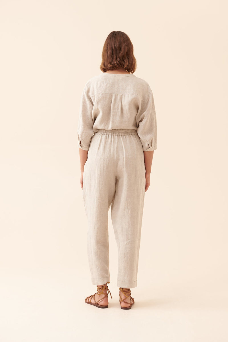 Roman Textured Straight Leg Trousers Natural