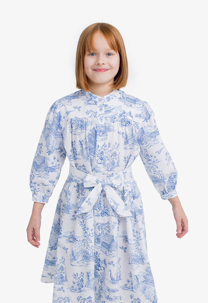 Choice Kids Printed Belted Dress Offwhite