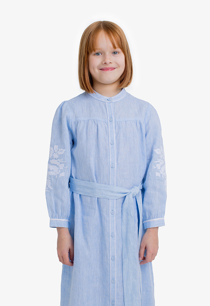 Choice Kids Solid Embroidered Maxi Dress Light Blue