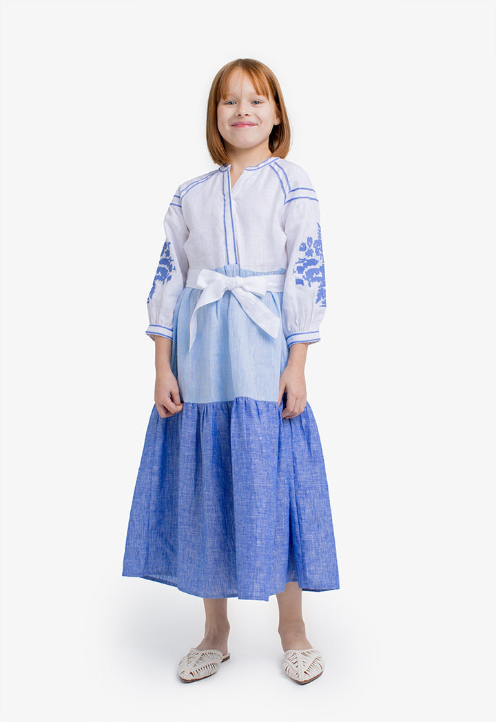 Choice Kids Color Block Embroidered Maxi Dress Blue