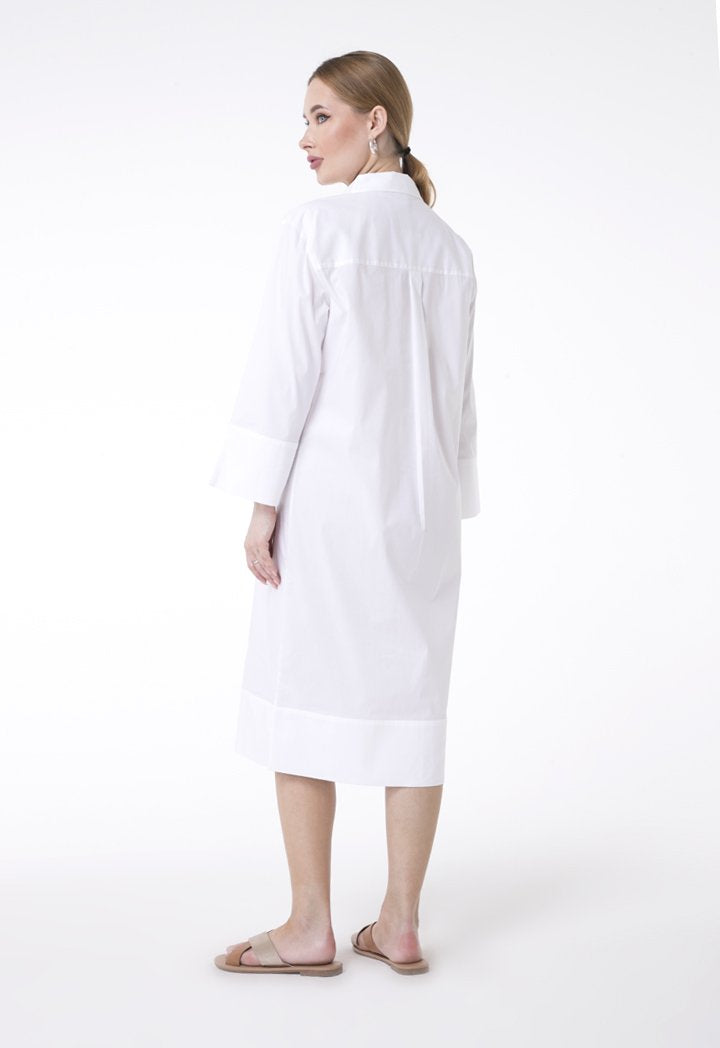 UNQ Long Sleeve Shift Midi Shirt Dress WHITE