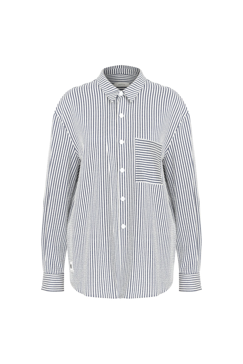 Roman Striped Pattern Shirt With Pocket Multi Color