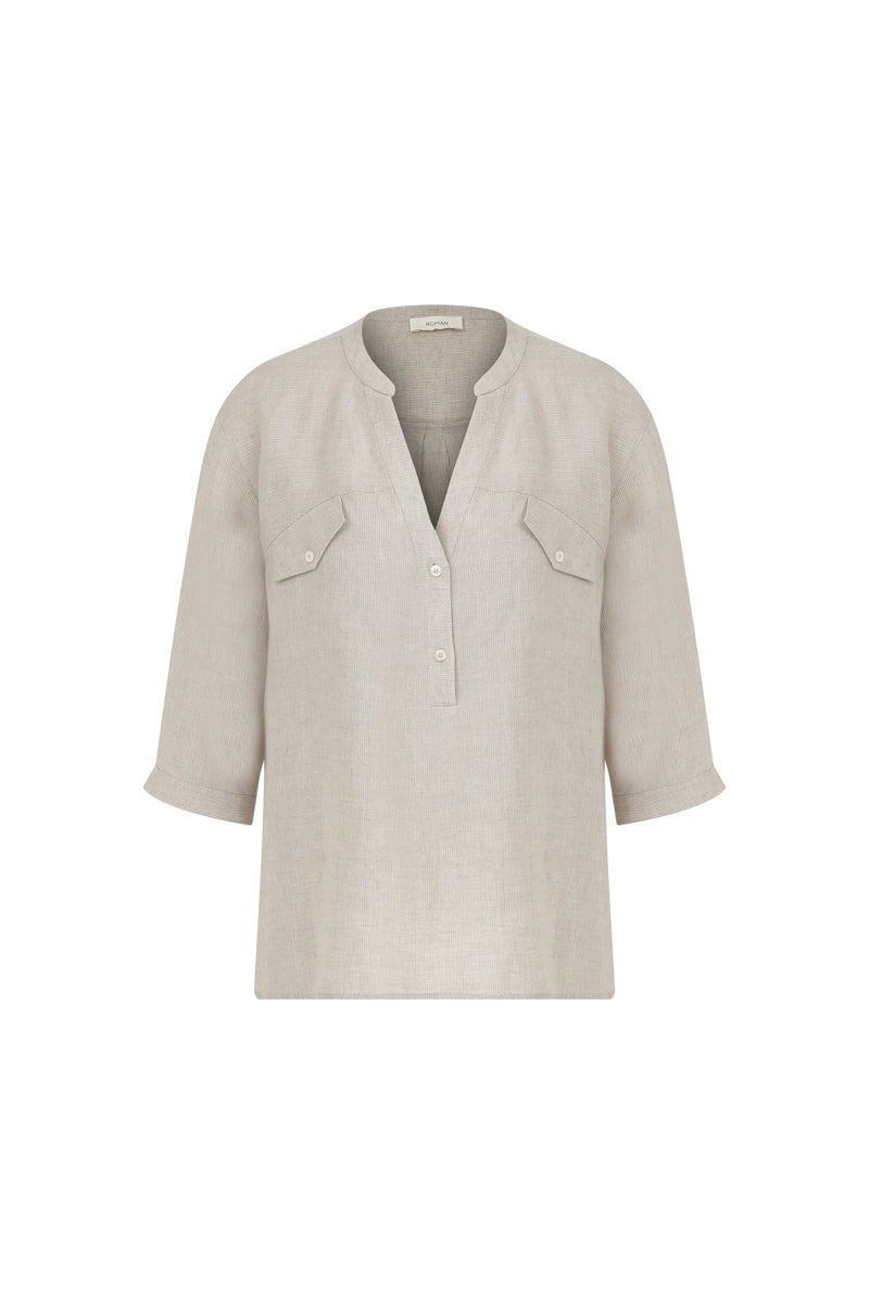 Roman V-Neck Textured Blouse Natural