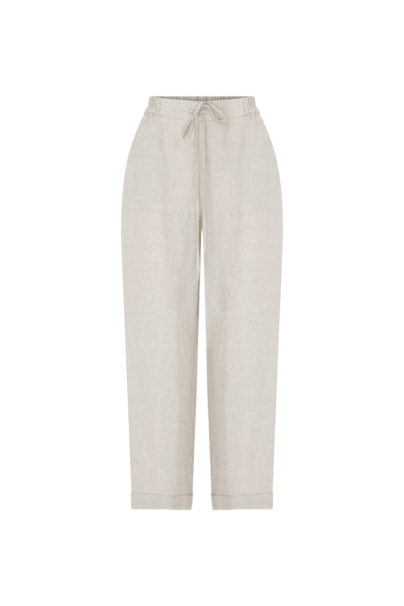 Roman Textured Straight Leg Trousers Natural