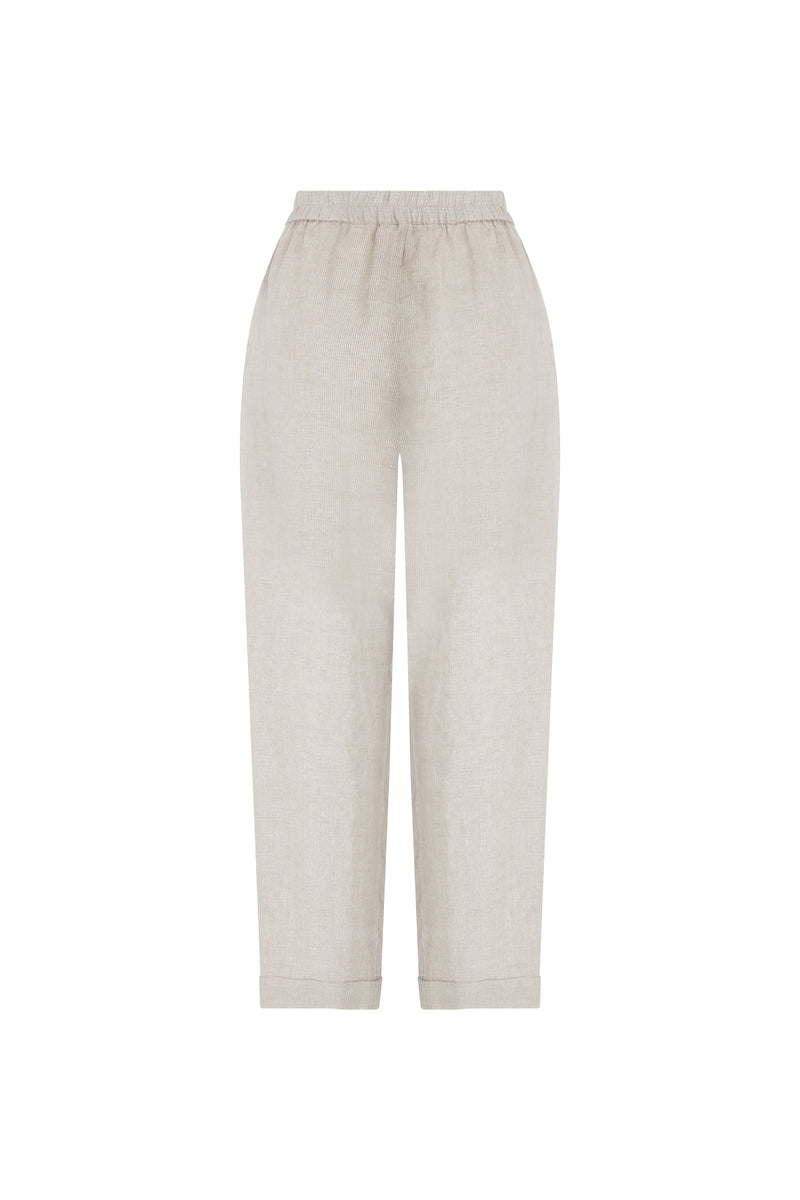 Roman Textured Straight Leg Trousers Natural