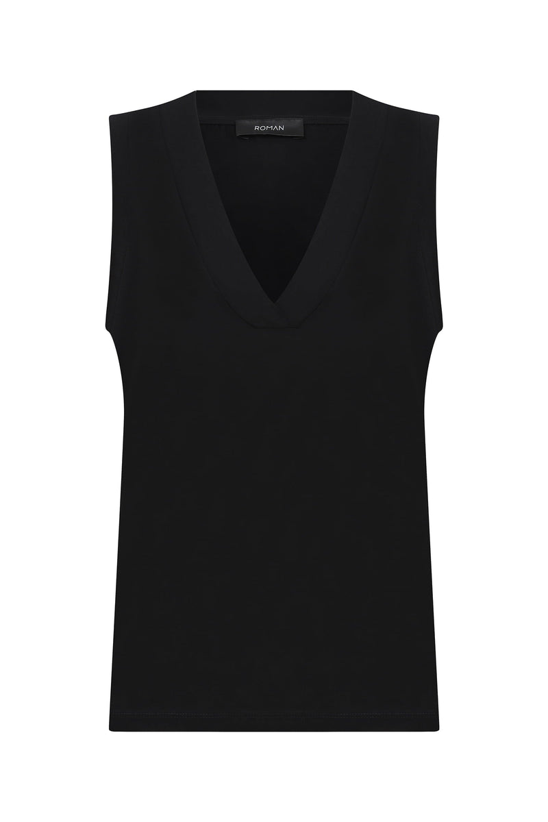 Roman Sleeveless V-Neck T-Shirt Black